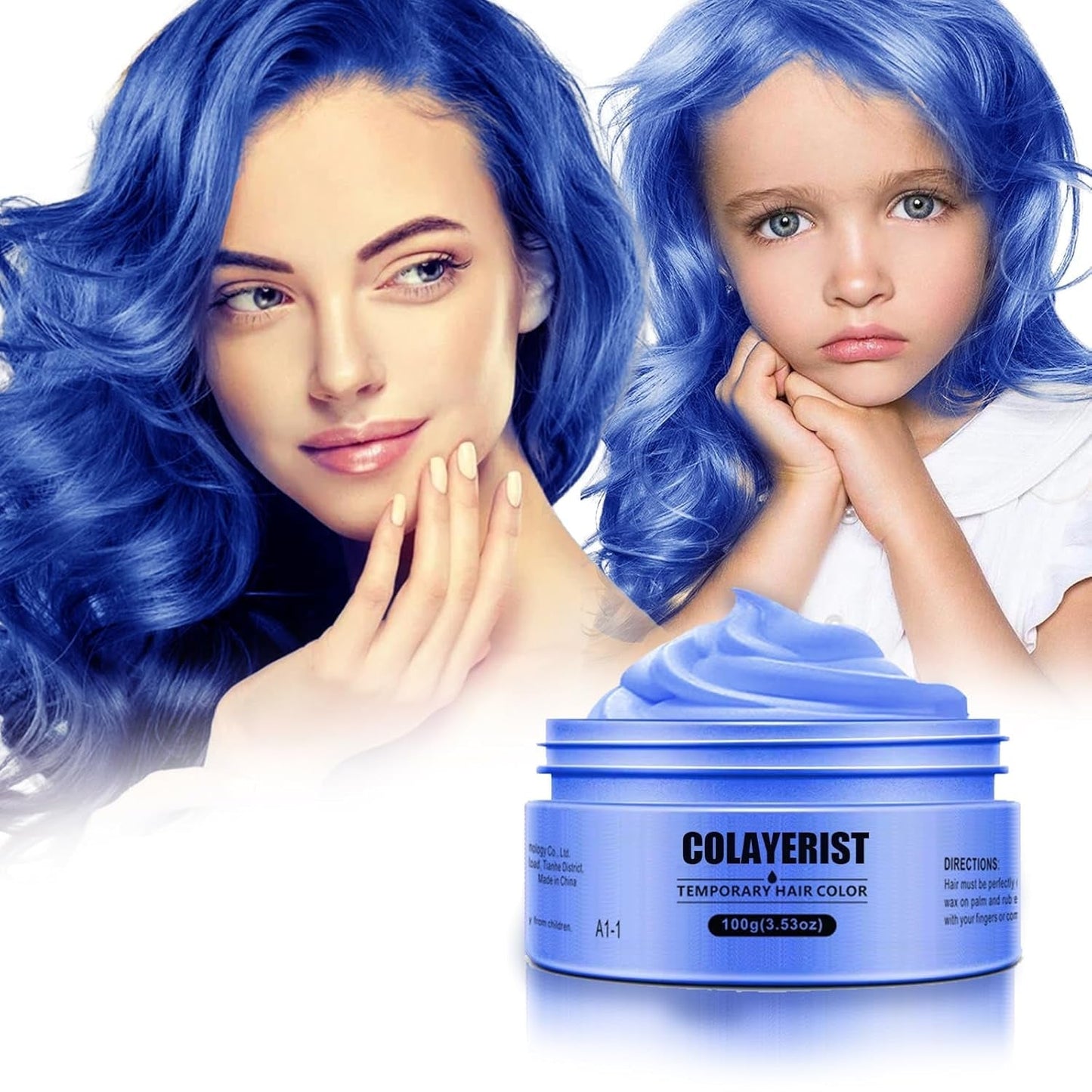 COLAYERIST Culoarea temporară a părului negru lavabil, ceară de colorare a părului pentru bărbați și femei, mascara de păr pentru petreceri sau cosplay, produse de colorare a părului fără mizerie Vopsea pentru par Naty Shop Albastru