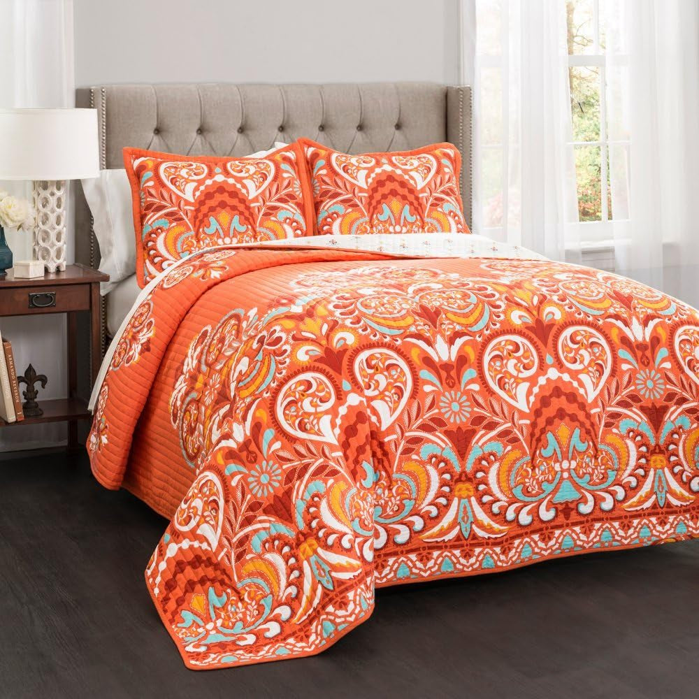 Lush Decor Clara quilt, bumbac, turcoaz și mandarină, Full/Queen Plapumi si pilote Naty Shop Portocaliu Full/Queen