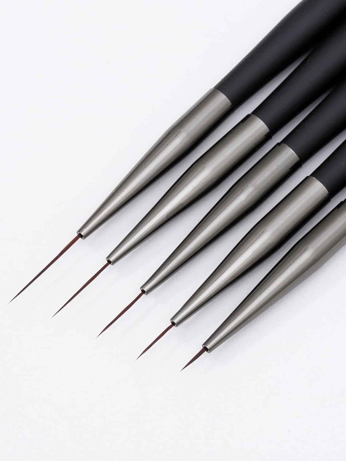 Nagelkunst-Pinsel, 5 Stück, Nailart-Pinsel, Punktierstift-Werkzeuge, Malkunst-Design-Pinsel-Set Für Lange Linien, Dünne Details, Feine Zeichnungsgrößen 7/9/11/15/22 Mm, Schwarz
