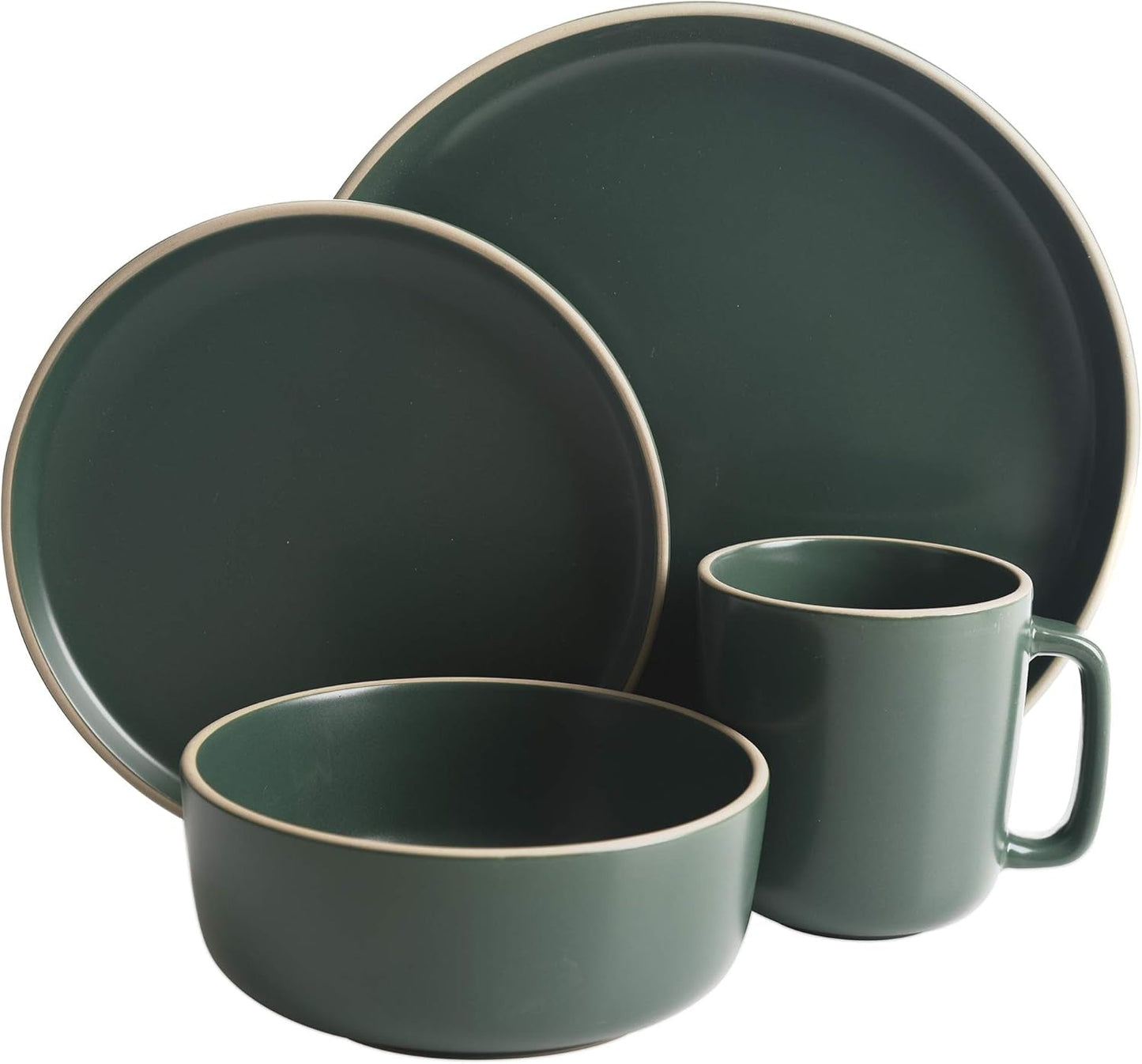 Set de tacâmuri rotunde Zuma, 16 piese, farfurii, boluri, cești, seturi de tacâmuri, serviciu pentru patru (16 piese), verde