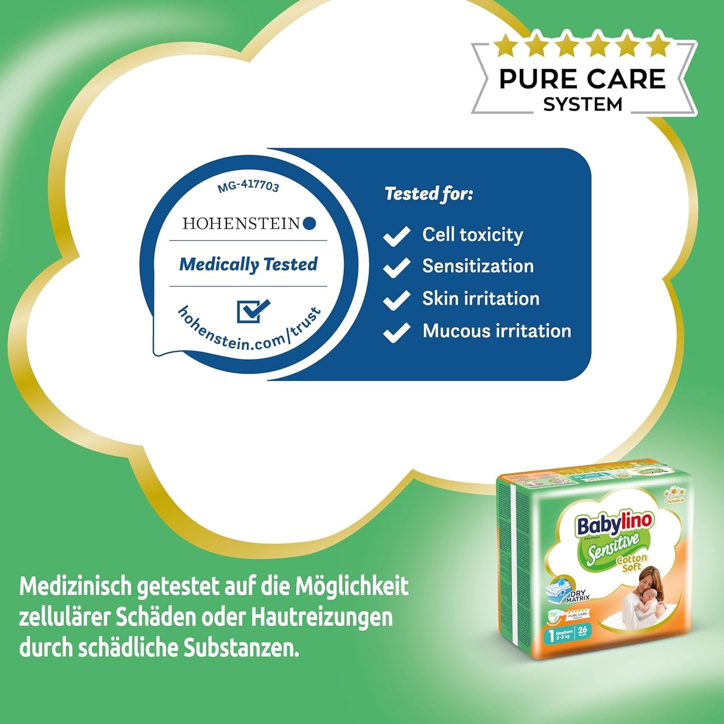 Scutece pentru bebeluși Sensitive, mărimea 1, nou-născuți (2-5 kg), 26 bucăți