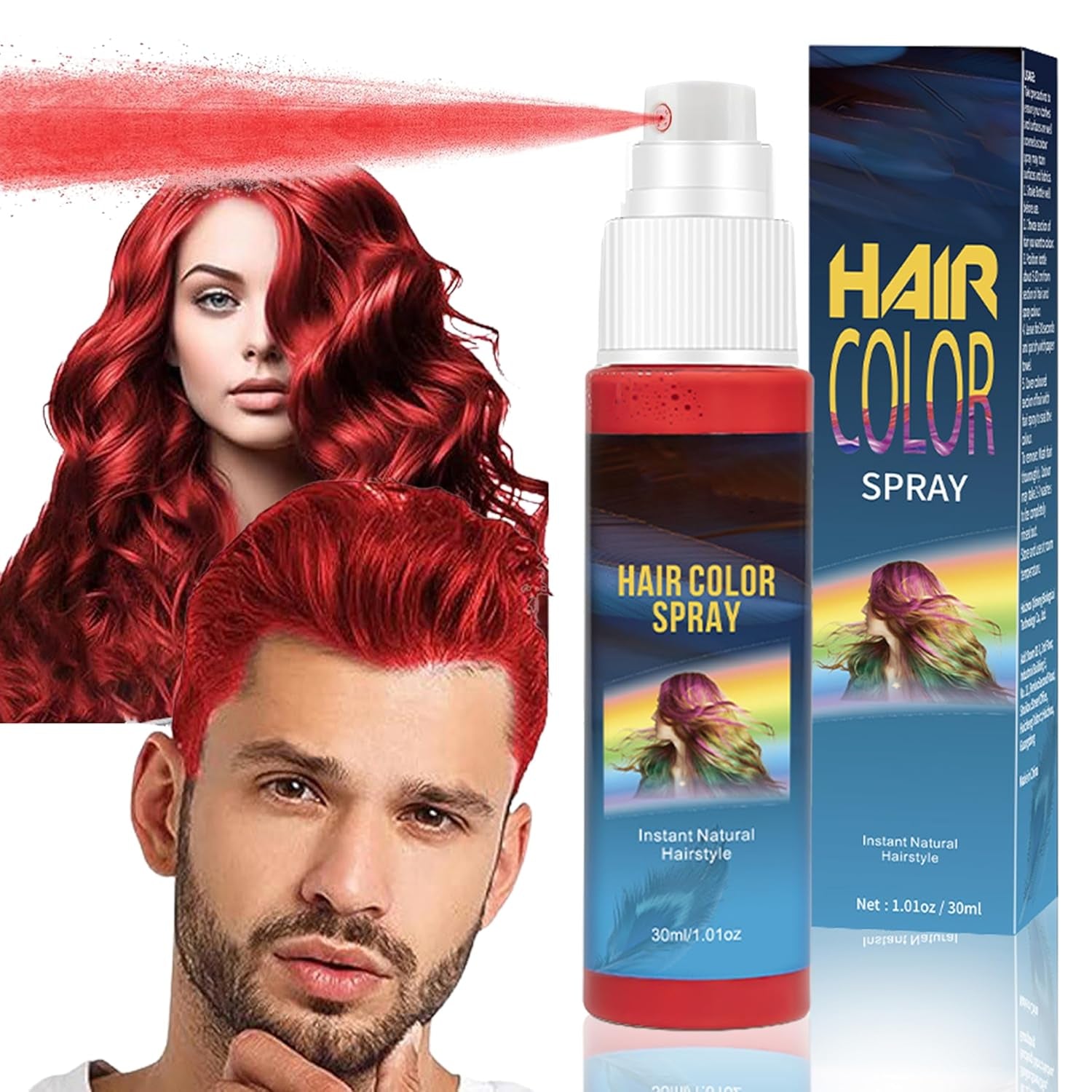 Hairspray Colour - 30ml Spray temporar de culoare pentru păr verde, vopsea de păr naturală Spray temporar de culoare pentru păr, vopsea de păr lavabilă pentru păr pentru petrecere Cosplay Halloween (verde) Vopsea pentru par Naty Shop Roșu