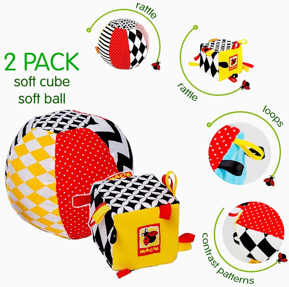magdum 2 set joc cub copil + tesatura minge - jucărie abilități motorii de la 1 an - jucărie pentru copii 6 luni - jucărie Montessori - jucărie educativă 1 an - cadou pentru copii - minge pentru copii - cub pentru copii - cadouri pentru copii Jucarii Bebe Naty Shop