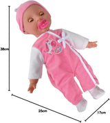 Simba 105140489 - Păpușa Laura Baby Talk, Păpușă cu corp moale de 38 cm și ochi adormiți, în salopă drăguță, 24 de sunete pentru bebeluși, Păpușă de joacă, Păpușă bebeluș, Vârste 2+