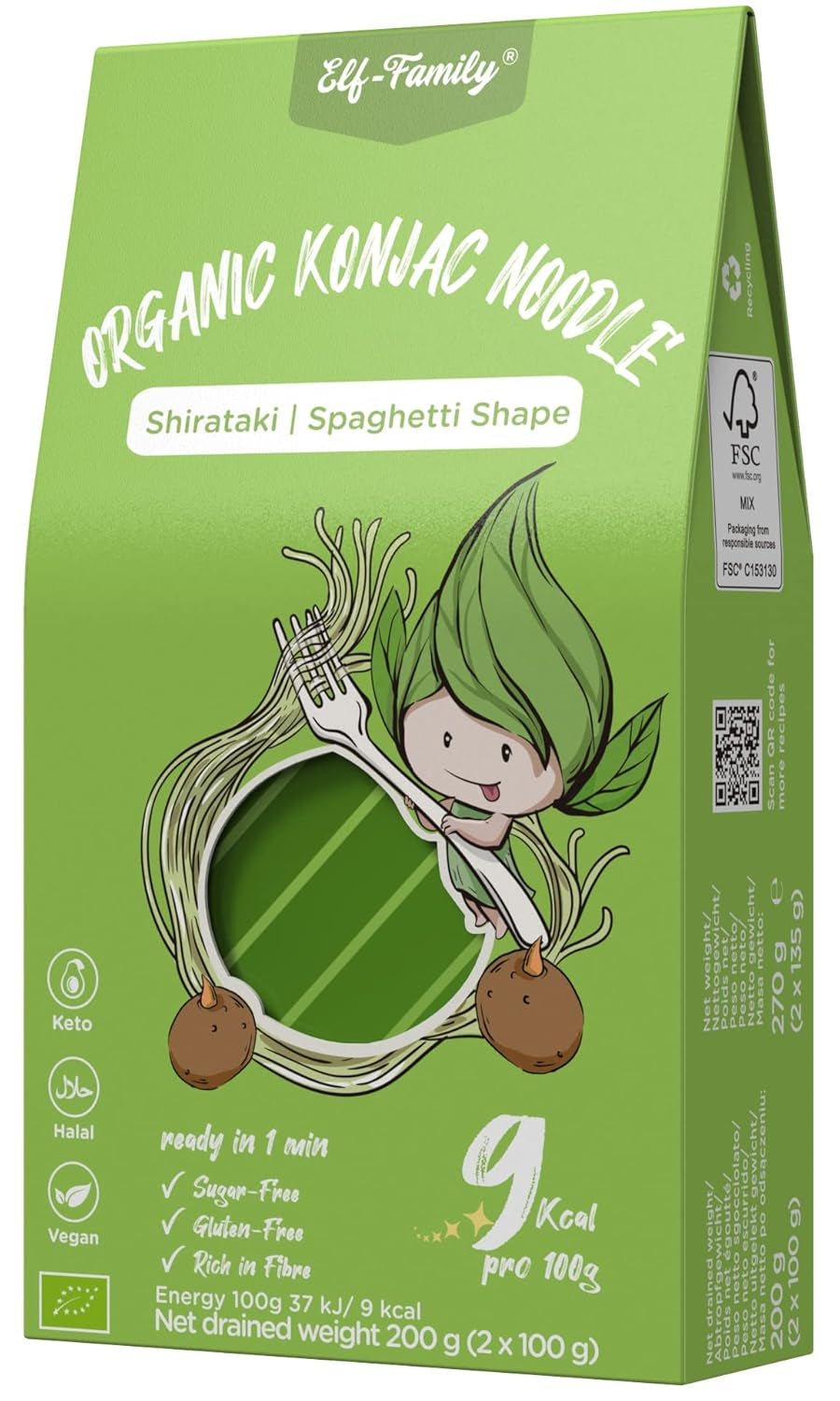 Elf-Family 270g x6er Box(12 pack) Bio Konjak Nudeln Ultra Low Carb Shirataki Nudeln Vegan Glutenfrei-Instant Nudeln ohne kohlenhydrate/Keto/Kalorienarme/Fettfrei/Zuckerfrei -Spaghetti MHD: 12/11/2026