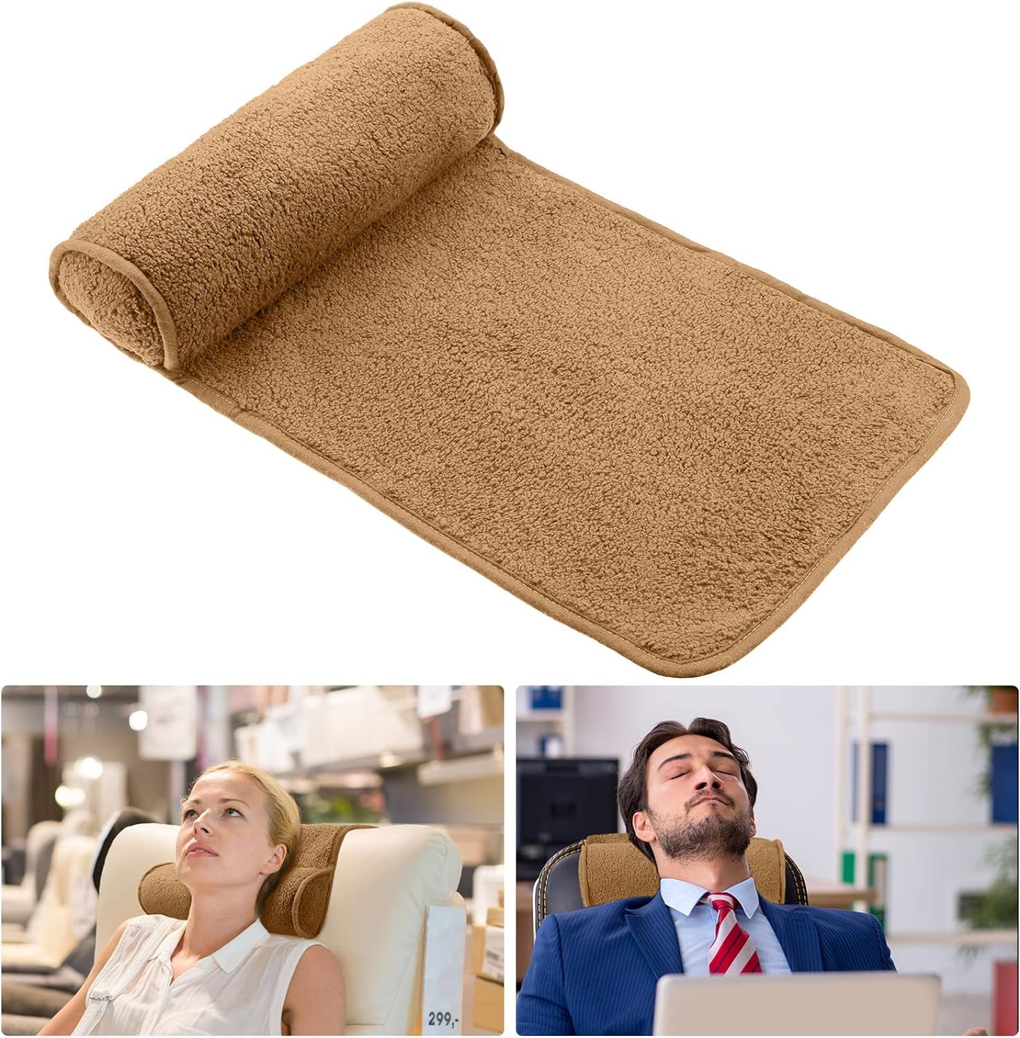 Pernă de gât pentru șezlong, pernă pentru cap, pernă reglabilă din pluș, rolă pentru gât, antiderapantă, fleece, canapea, pernă de susținere a gâtului și capului pentru călătorii, acasă, șezlong, canapea, fotoliu (negru)