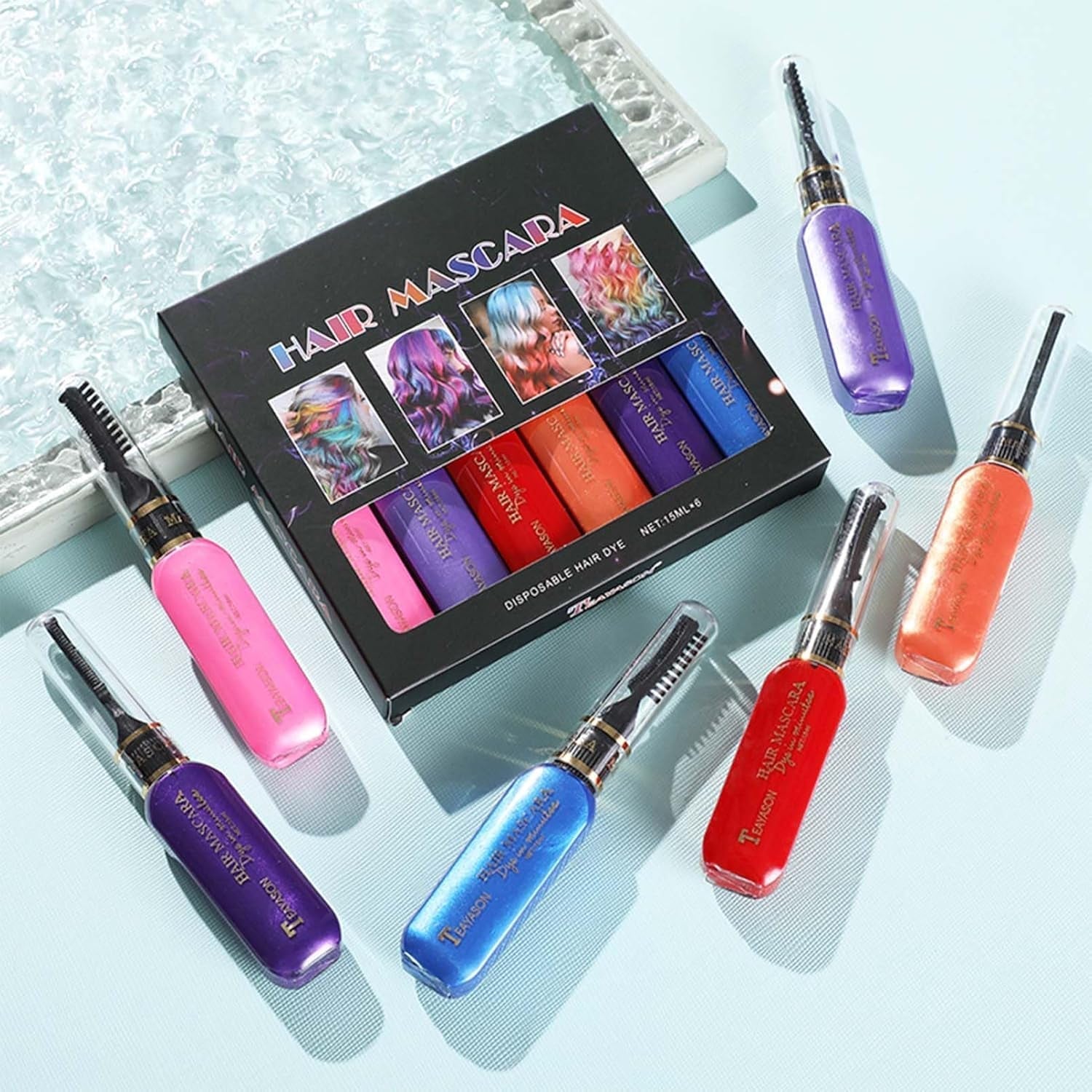 Vopsea de păr instant, 6 culori Mascara de păr temporară pentru fete și femei, cretă de păr lavabilă, vopsea de păr Rainbow Hair Mascara pentru carnaval, Halloween, Cosplay, petrecere, zi de naștere (A) Vopsea pentru par Naty Shop