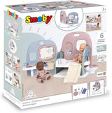 Smoby - Îngrijire bebeluși Creșă pentru păpuși - Centru de joacă pentru păpuși Creșă + Grădiniță Viața de zi cu zi - Zonă de joacă pliabilă, cu rotire la 360° - 6 accesorii - Fabricată din 90% material reciclat în Franța, de la 3 ani