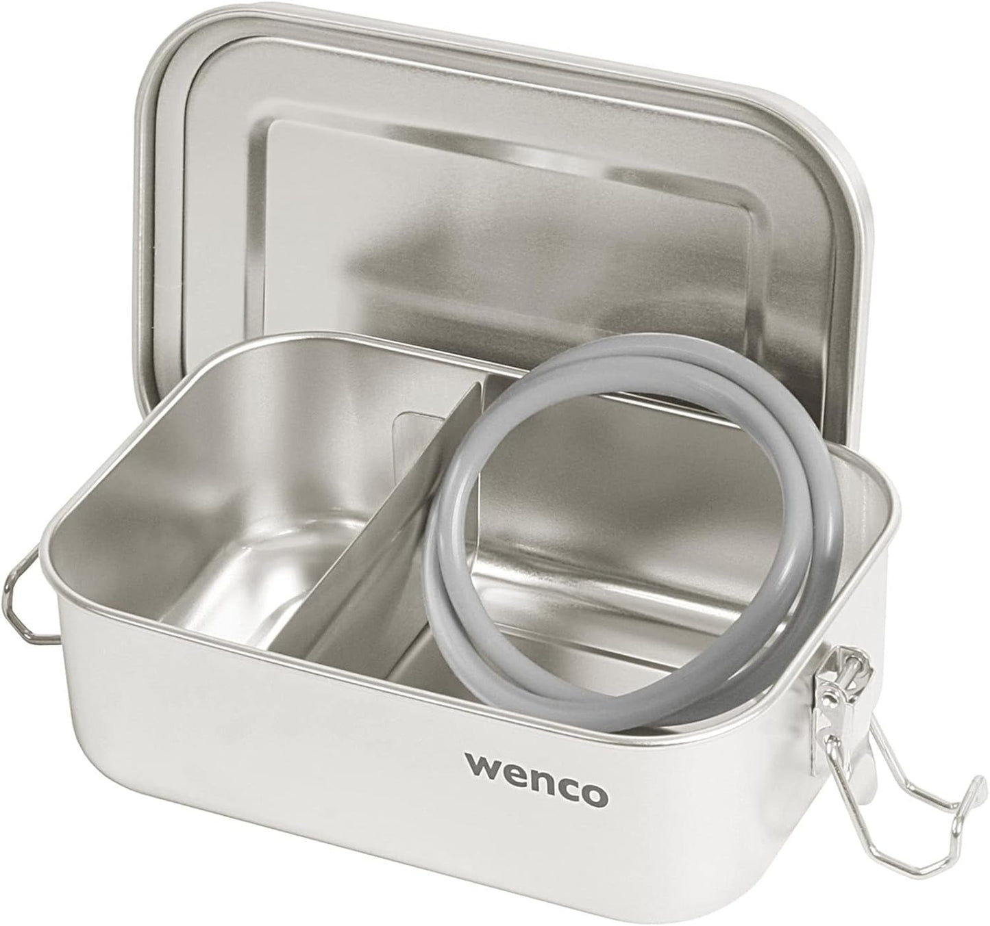 Cutie de prânz wenco din oțel inoxidabil, cu 2 compartimente, cutie de prânz mare cu capacitate de 850 ml, rezistentă la apă, lavabilă în mașina de spălat vase, inclusiv inel de silicon de schimb, 18,5 x 14 x 5,5 cm, argintiu (pachet de 2) Cutii depozitare alimente Naty Shop 650ml