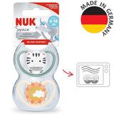 Suzetă NUK Space pentru bebeluși 6-18 luni, suzetă cu deschideri extra mari pentru piele sensibilă, silicon fără BPA, model Zebra, pachet de 2