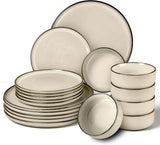 Set de veselă pentru 6 persoane, serviciu de cină din gresie cu 18 piese, set combinat, 6 farfurii de cină, 6 farfurii de desert, 6 boluri pentru cereale, antizgârieturi și potrivit pentru cuptorul cu microunde - Karst Khaki
