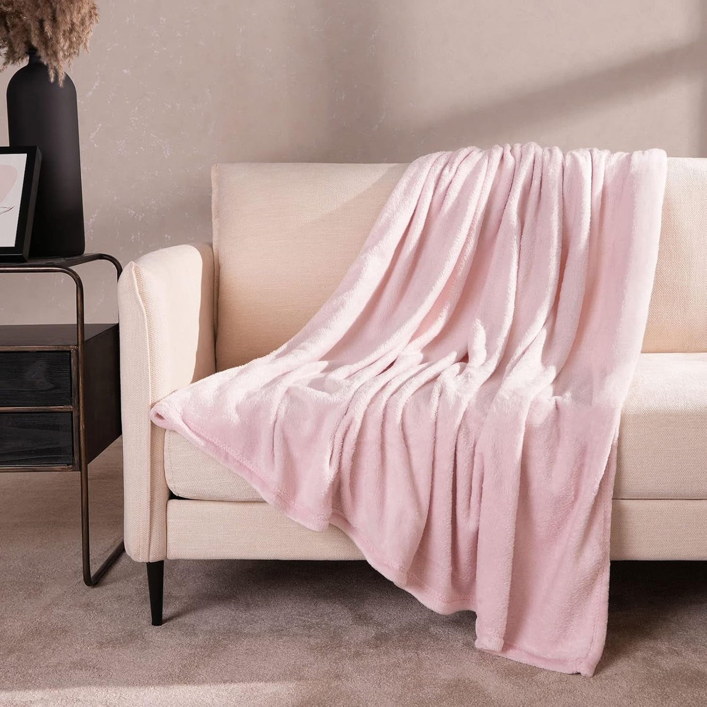 Brentford's Flannel Fleece Blanket, Extra Soft, Large, Fluffy, Warm, cuvertură de pat pentru dormitor, pat simplu, canapea, canapea, Blush Pink - 120 X 150 Cm Paturi si Cuverturi Besuche den Brentfords-Store