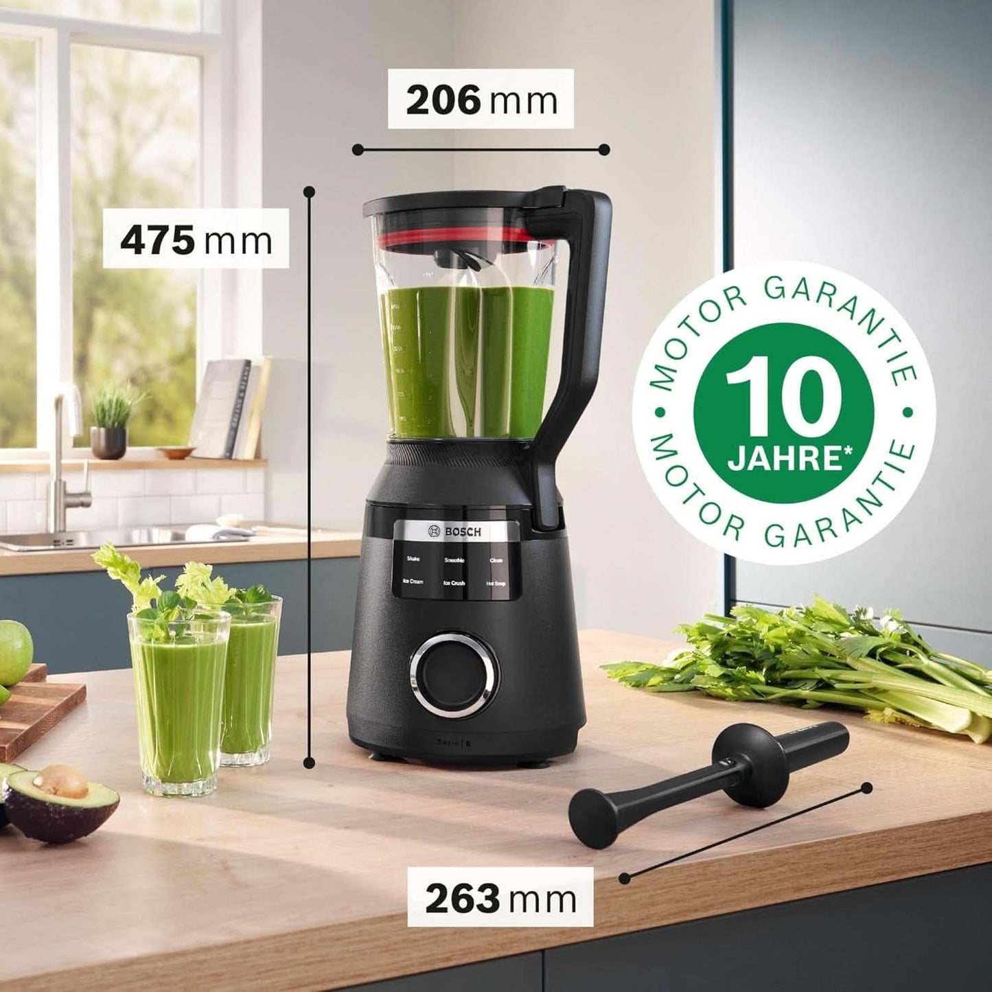 Highspeed-Standmixer Vitapower Serie 6 MMBD665B1, 45.000 U/Min, 6 Programme Inkl Heiße Suppe & Reinigung, 2 L Mixbehälter, Stopfer, Spülmaschinenfeste Teile, Made in Europe, 1800W, Schwarz Bucatarie Naty Shop