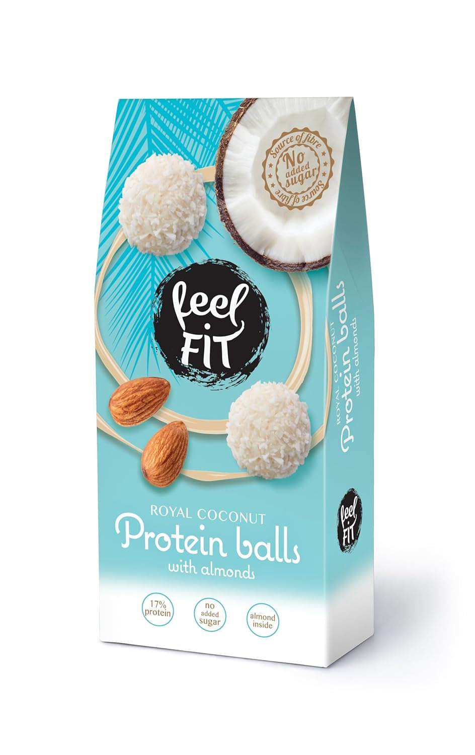 Praline de cocos fără zahăr cu migdale, feel FIT, fără zahăr adăugat, 17% proteine, 63 g