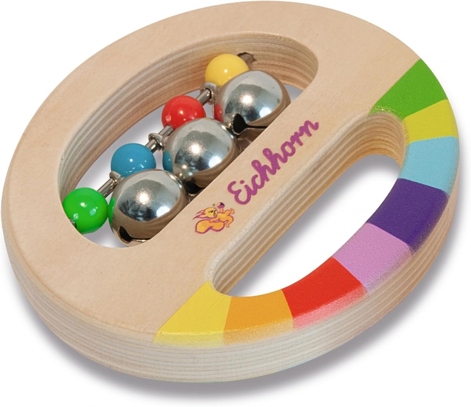 Eichhorn - set muzical din 2 piese, include jucărie de prins cu clopoței și băț cu sunet, instrumente muzicale colorate din lemn, de la 1 an Jucarii Bebe Naty Shop