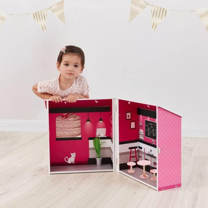 Teamson Kids - Casă de păpuși Dreamland City Café 30 cm - Roz/Alb/Negru