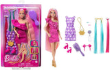 Barbie Totally Hair - Păpușă cu păr curcubeu extra lung, ușor de coafat și 10 accesorii de modă și styling, rochie cu buline și blocuri de culoare, pentru copii cu vârsta de 3 ani și peste, HKT96