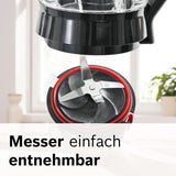 Bosch Standmixer Vitapower Serie 4 MMB6174SN, Verbesserte Version, Hochwertige Edelstahl-Klingen, 1,5L Glasbehälter, 0,6L To-Go-Flasche, Spülmaschinenfeste Teile, 30.000 U/Min, 1200 W, Silber Bucatarie Naty Shop