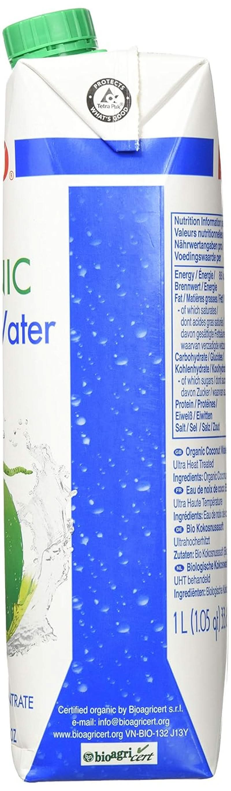 FOCO Apă de nucă de cocos organică, pură, răcoritoare, băutură sport, 100 % apă de nucă de cocos - 6 X 1 litru Naty Shop