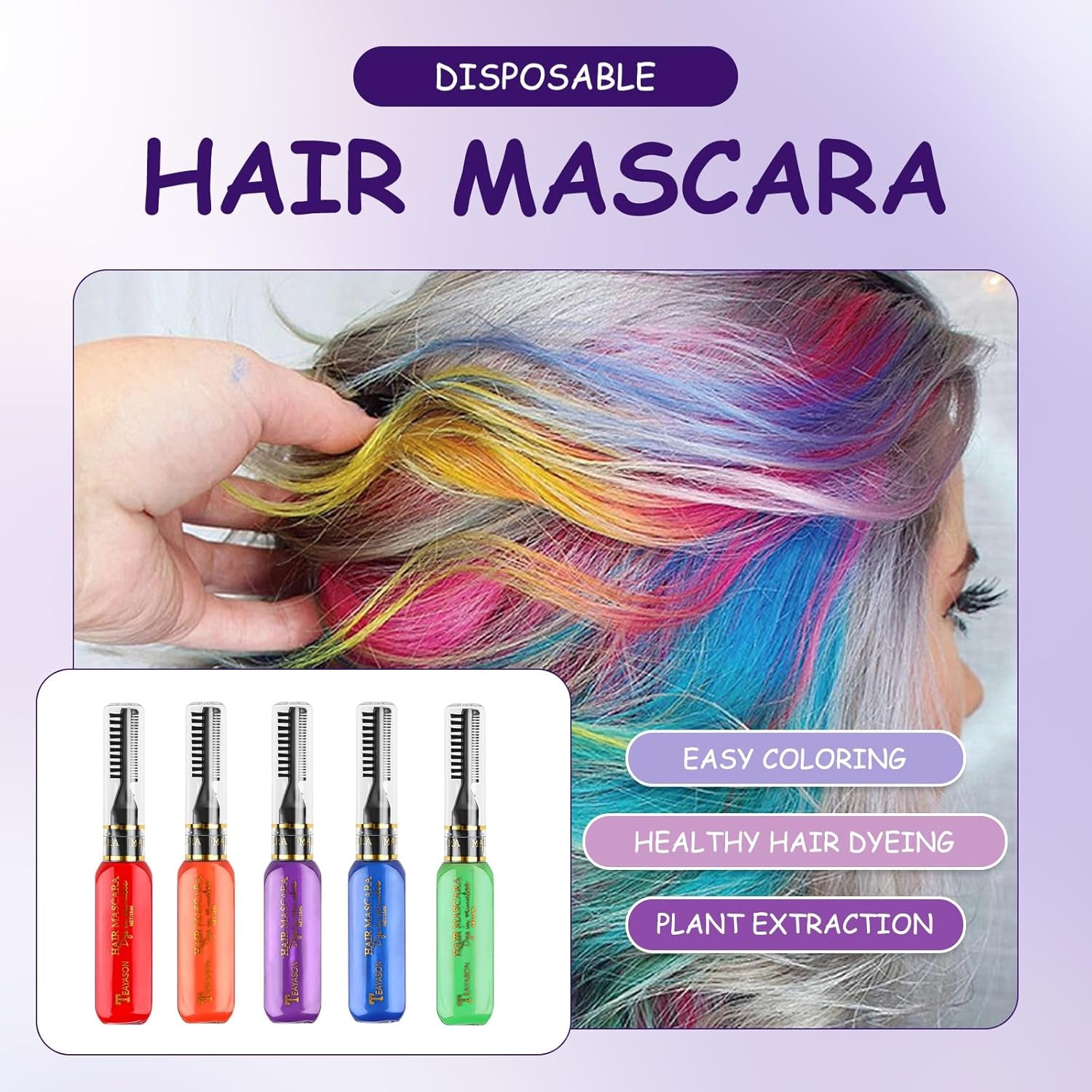 Vopsea de păr temporară 5 culori Ceară de păr colorată Mascara de păr Vopsea de păr temporară Mascara pentru fete și femei Vopsea de păr lavabilă Cretă potrivită pentru zile de naștere Cosplay DIY Halloween Vopsea pentru par Naty Shop
