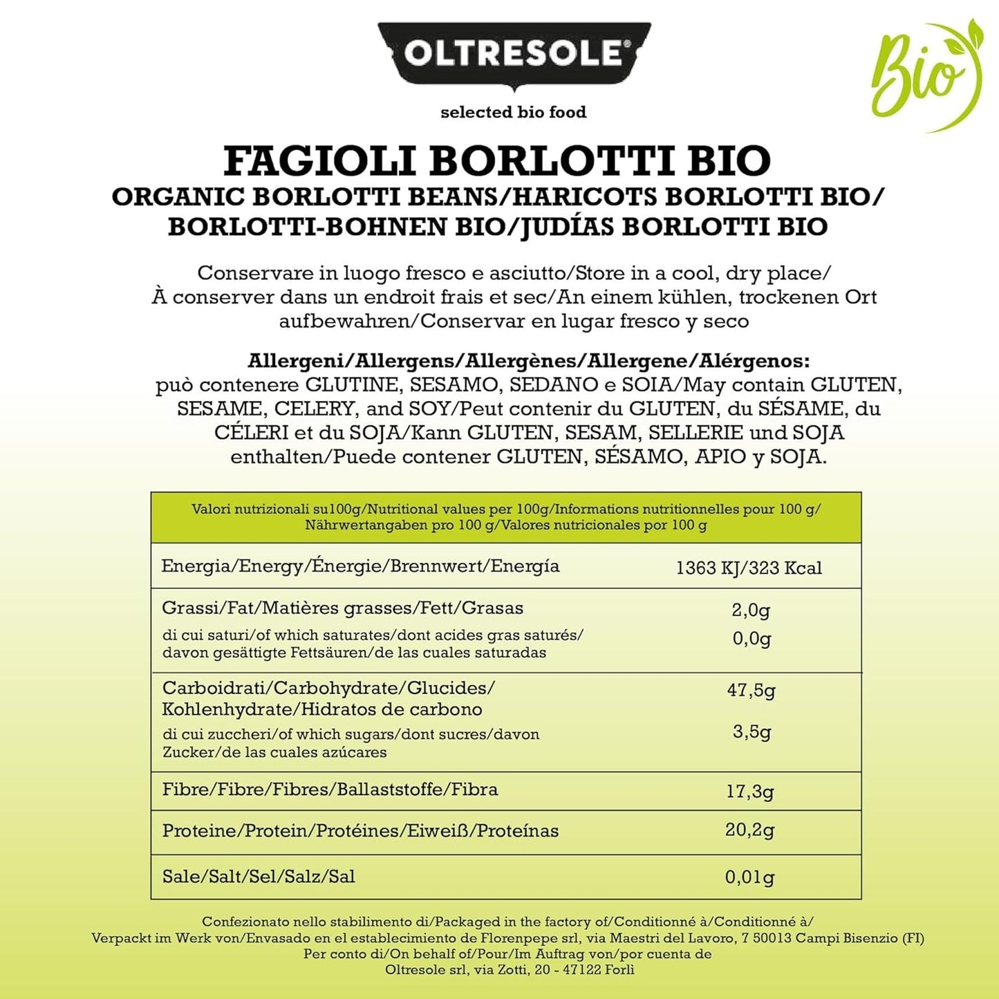 Fasole Borlotti organică 5 kg, Leguminoase organice uscate din culturi controlate, Ideale pentru salate, supe și garnituri, Format convenabil