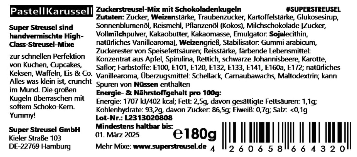 Super Streusel Carusel Pastel, sprinkles in culori pastelate, 90 grame Sprinkles Naty Shop