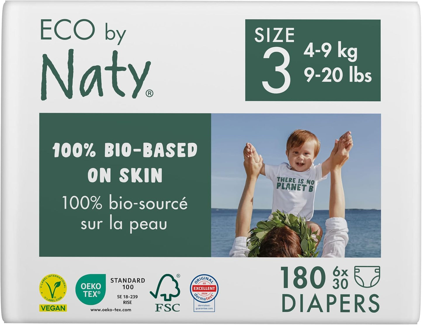 Scutece ecologice Eco by Naty Baby Eco Diapers - scutece organice premium, ecologice, fabricate din materiale pe bază de plante, ideale pentru pielea sensibilă a bebelușilor (mărimea 5 - 80 de bucăți)