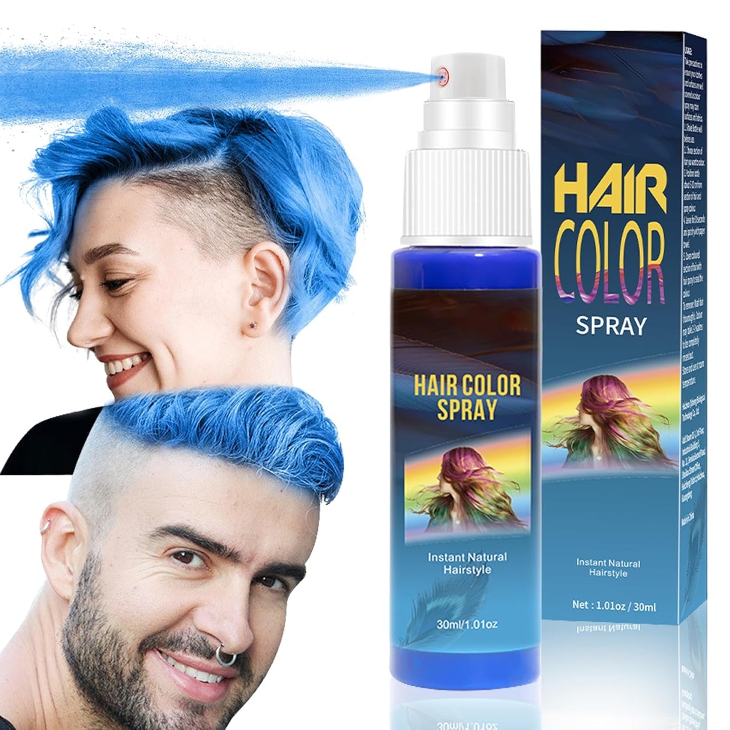 Hairspray Colour - 30ml Spray temporar de culoare pentru păr verde, vopsea de păr naturală Spray temporar de culoare pentru păr, vopsea de păr lavabilă pentru păr pentru petrecere Cosplay Halloween (verde) Vopsea pentru par Naty Shop Albastru