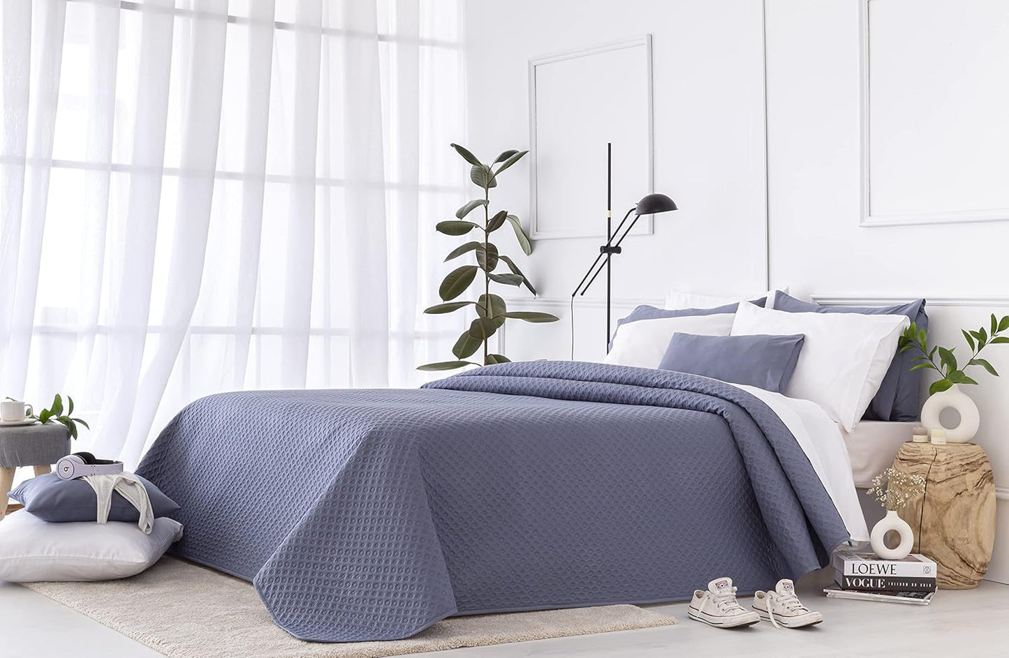 Cuvertură de pat Todocama Fine Boutique cu motiv Piqué, pentru primăvară, vară, toamnă și iarnă, 100% microfibră foarte moale, cuvertură multifuncțională, 140/150/160-250 X 260 cm, gri deschis Paturi si Cuverturi Besuche den Todocama-Store Albastru / Gri 180 X 260 Cm