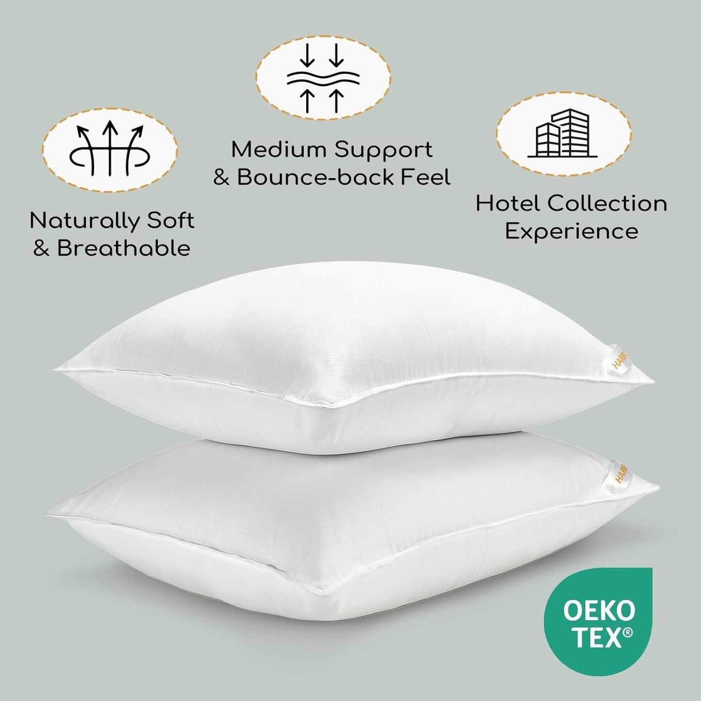 HARBOREST Pernă de pat pentru dormit, 2 bucăți, Pluș de lux, Pernă alternativă, Bună pentru cei care dorm lateral și pe spate, Colecția hotelului, Pernă, Standard/Queensize, 50.8 X 66 Cm Perne standard Naty Shop