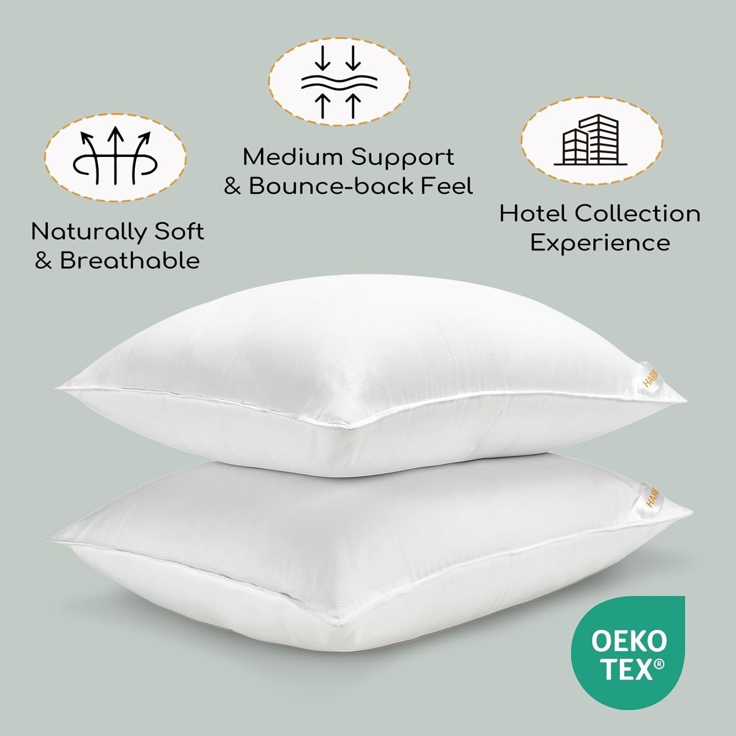 HARBOREST Pernă de pat pentru dormit, 2 bucăți, Pluș de lux, Pernă alternativă, Bună pentru cei care dorm lateral și pe spate, Colecția hotelului, Pernă, Standard/Queensize, 50.8 X 66 Cm Perne standard Naty Shop