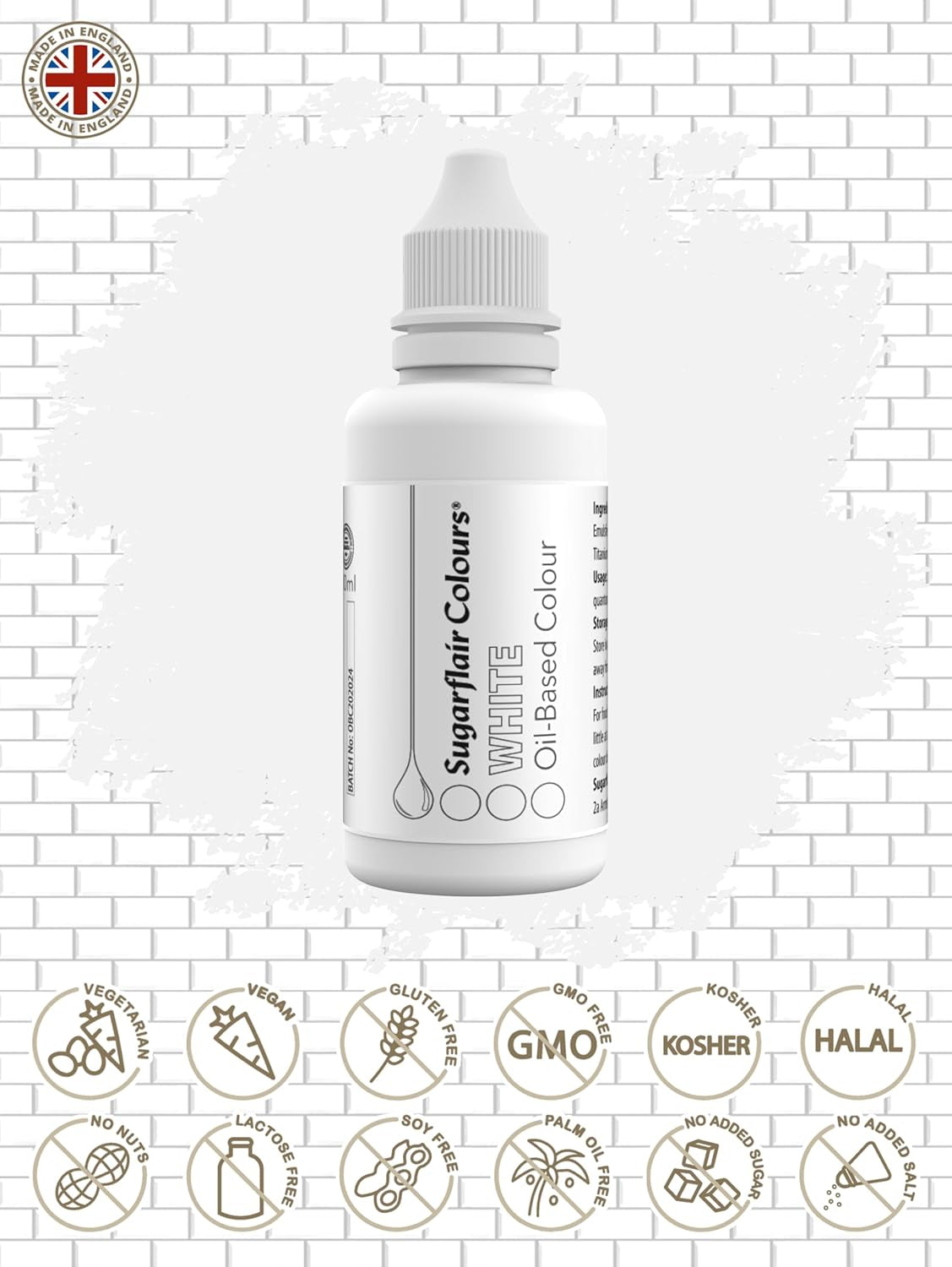 Colorant alimentar pe bază de ulei Sugarflair Pastel Mixer, alb - Colorant alimentar pentru ciocolată, cremă de unt, pastă de zahăr și toate ingredientele alimentare liposolubile - 30 ml