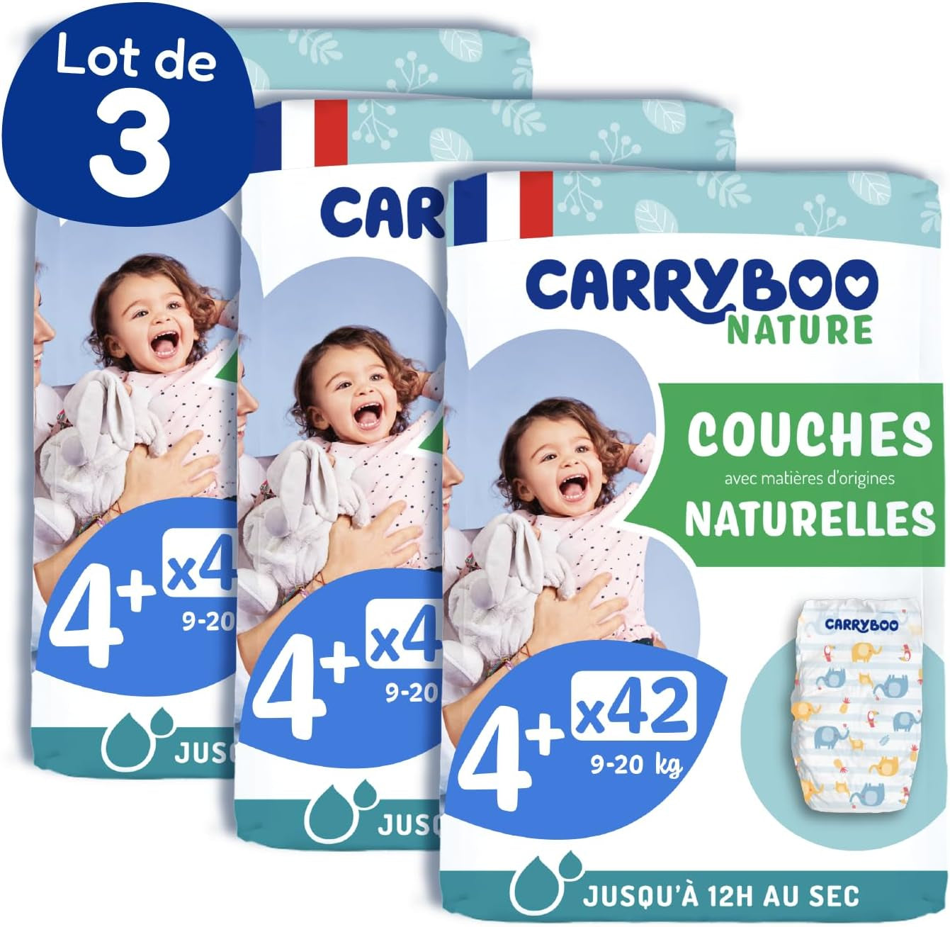 - Windeln Größe 4+ 9-20 kg – Ökologische Babywindeln – natürliche Babypflege, hypoallergen, ohne Parfüm und auslaufsicher – hergestellt in Frankreich – 126 Einwegwindeln – 1 Monat