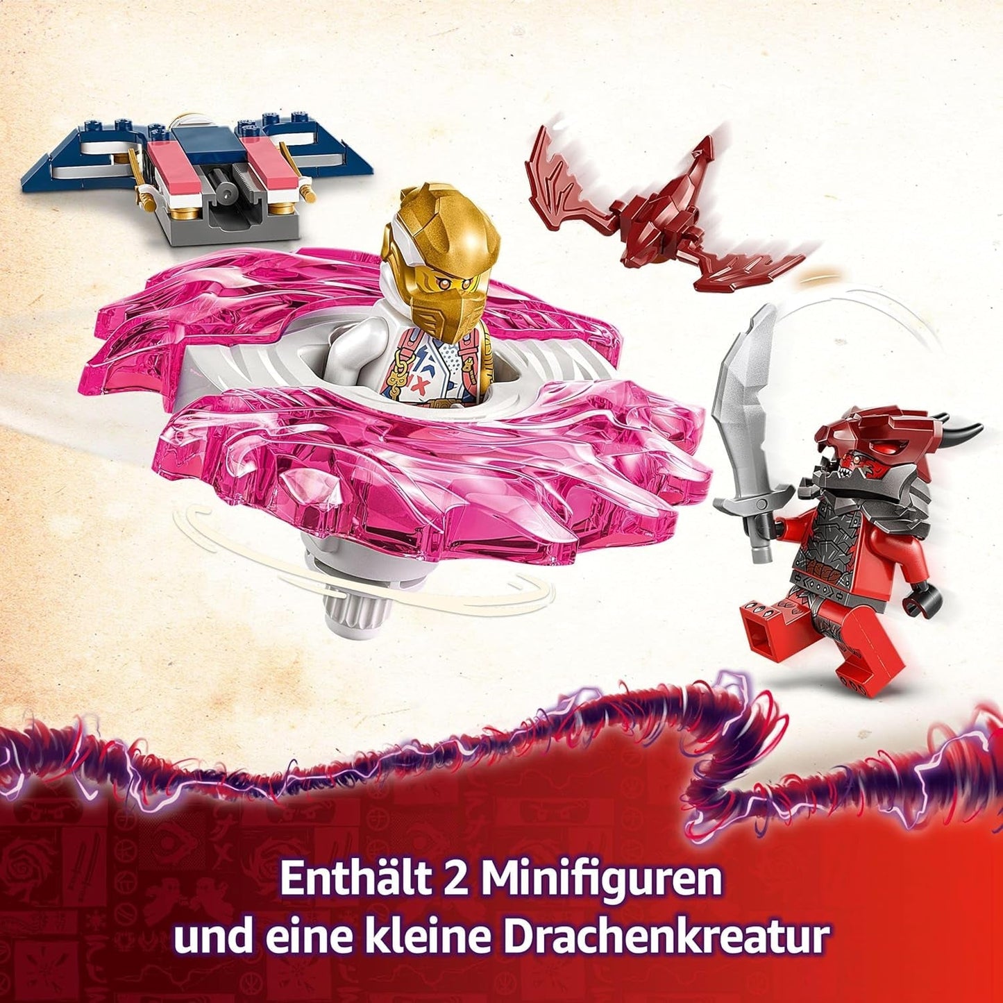 LEGO NINJAGO Sora's Dragon Spinjitzu Spinner - Jucărie Ninja de acțiune cu 2 minifigurine - Set de joacă mic pentru copii - Idee de cadou pentru băieți și fete de la 6 ani 71824 Seturi de constructie Besuche den LEGO-Store