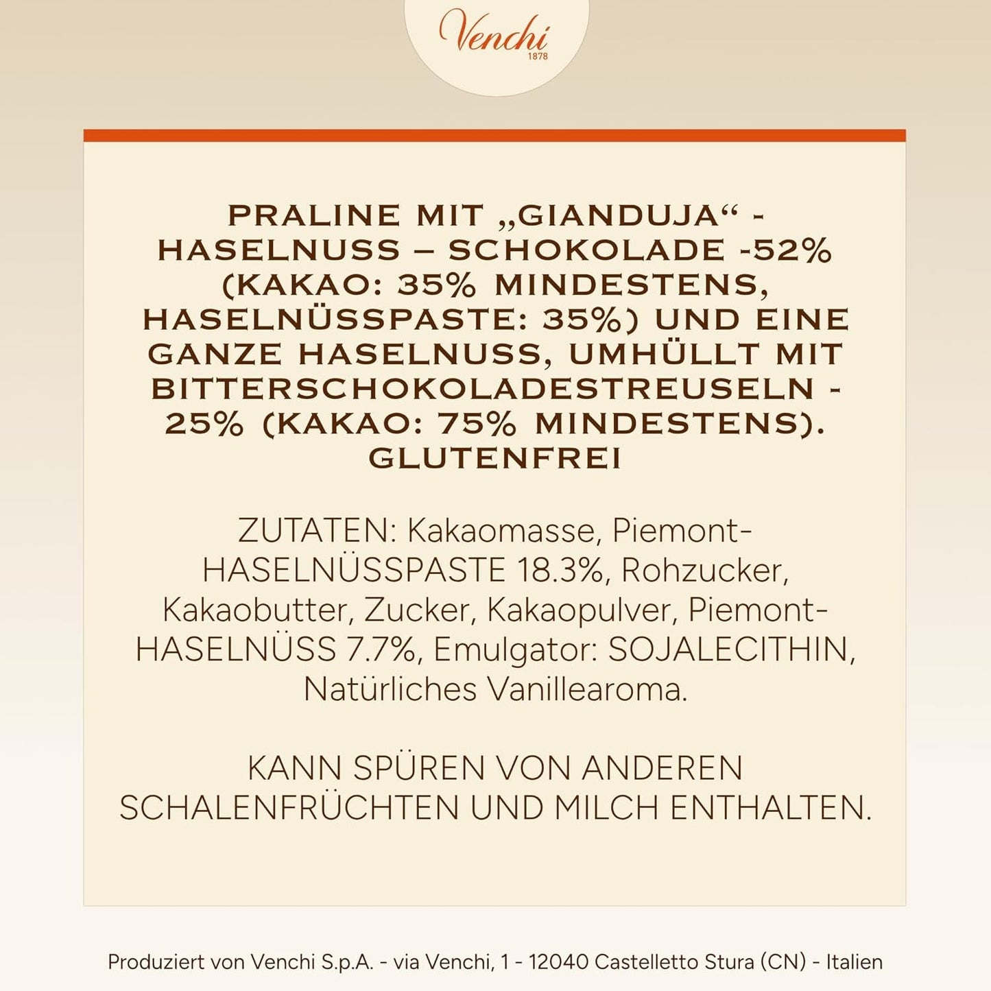 Venchi – Chocoviar Gianduia, praline la pungă de 1 kg, ciocolată Gianduia produsă exclusiv cu „alune de pădure Piemont”, fără gluten, fără coloranți artificiali și fără conservanți