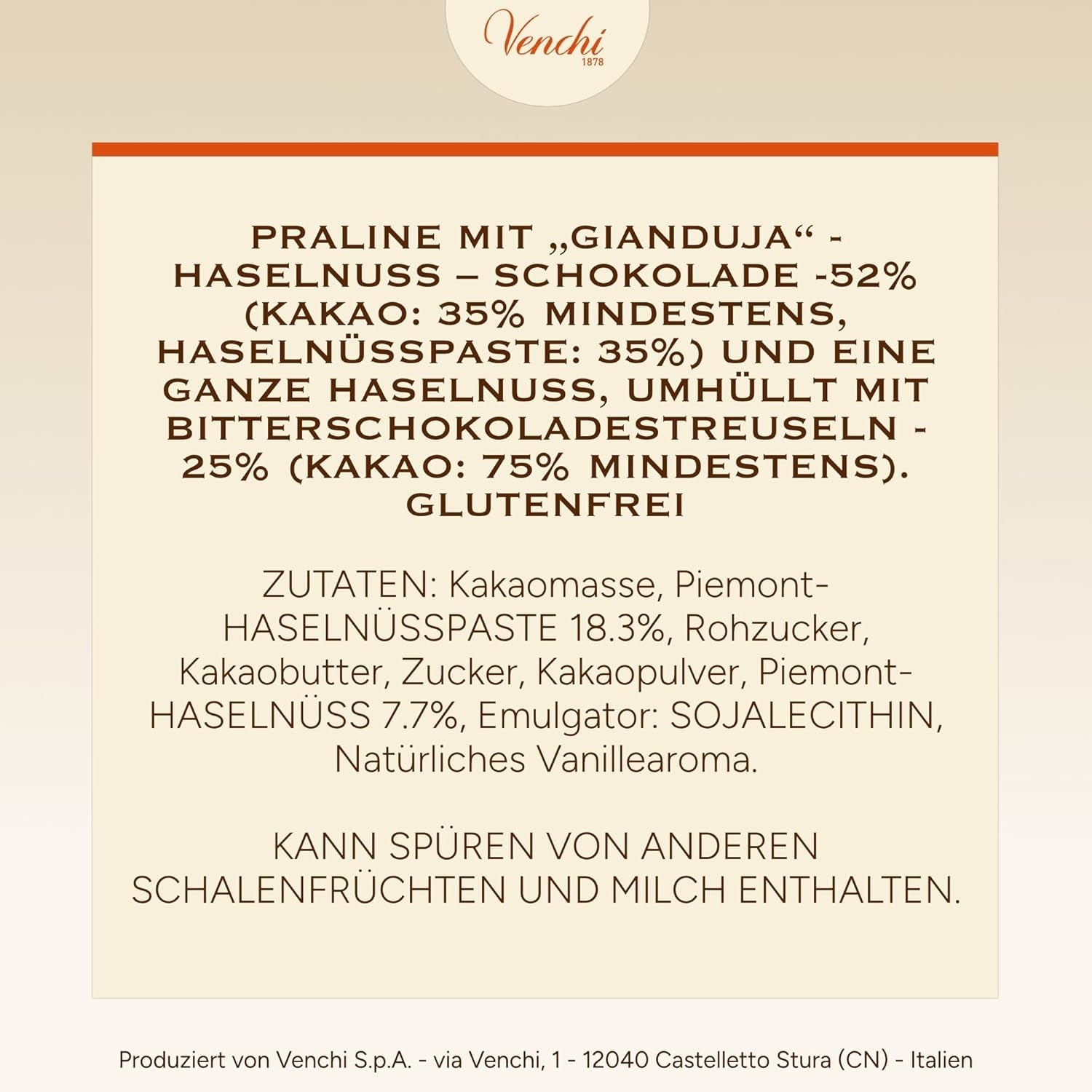 Venchi – Chocoviar Gianduia, praline la pungă de 1 kg, ciocolată Gianduia produsă exclusiv cu „alune de pădure Piemont”, fără gluten, fără coloranți artificiali și fără conservanți
