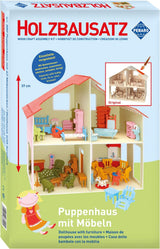 Pebaro Donau Elektronik _M880 Casă de păpuși puzzle 3D cu mobilier, 30 x 30 x 30 cm, natural