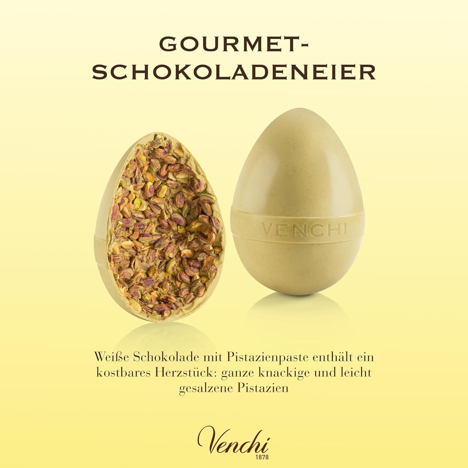 Venchi - Ou de ciocolată, aromă de fistic, cu fistic întreg, cu surpriză, fără gluten, 500g, colecție de Paște, idee de cadou