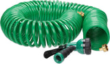 Furtun spiralat Relaxdays, extensibil până la 20 m, furtun flexibil de grădină cu pulverizator de apă, 7 modele de pulverizare, verde