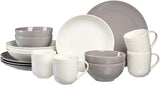 Set de veselă Ritzenhoff & Breker Levi, format din 16 piese, farfurii, boluri și căni pentru 4 persoane, design scandinav cu relief fin canelat, veselă mix & match, porțelan, alb-gri