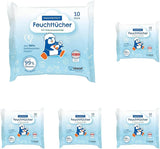 Șervețele umede PAEDIPROTECT pentru bebeluși 1 x 10 bucăți, șervețele umede cu apă pentru bebeluși sensibili cu 99% apă, fără parfum, pentru pielea delicată a bebelușilor și copiilor, cu extract de cocos, fără microplastic, vegane (pachet de 5)
