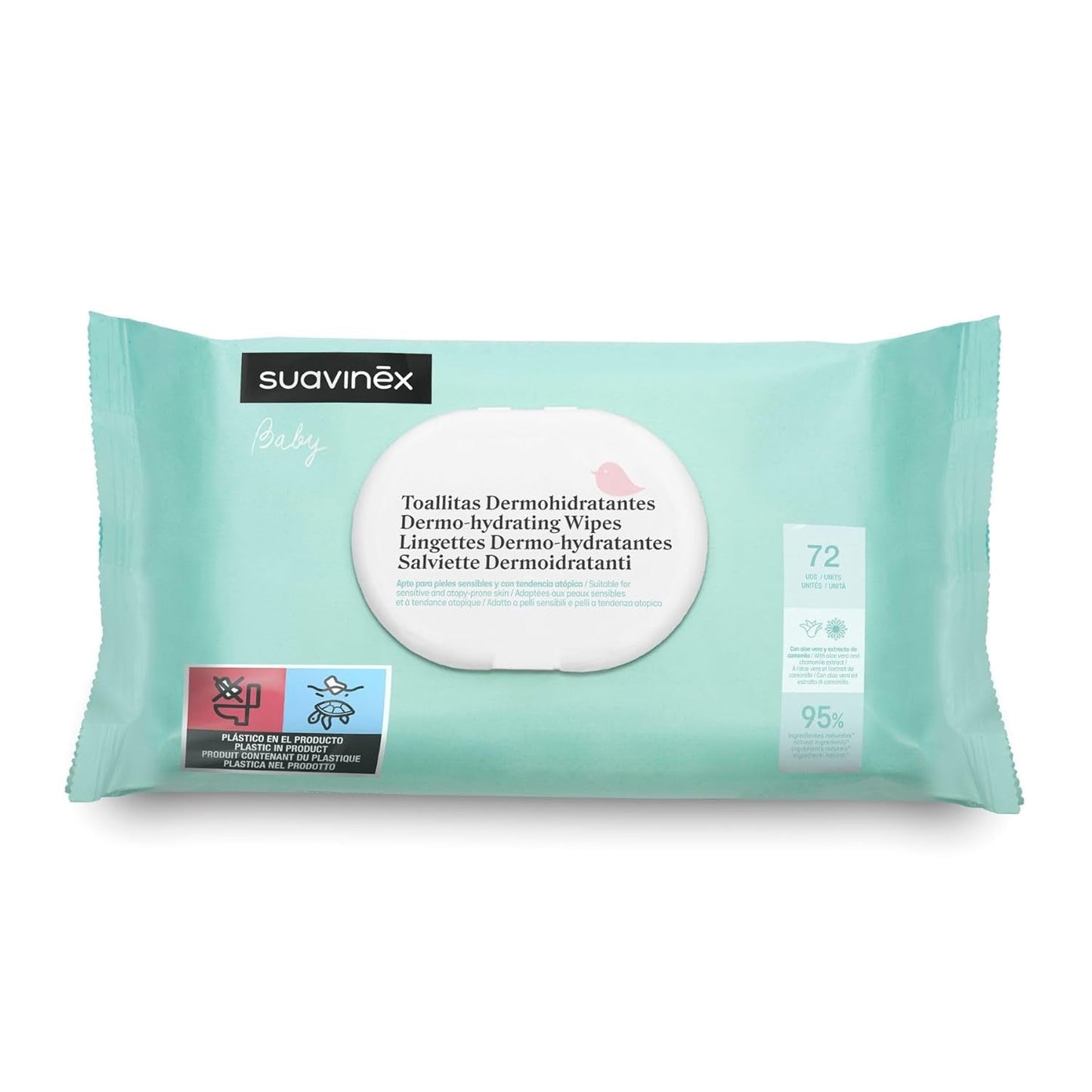 Șervețele umede Suavinex pentru bebeluși, 60 bucăți, potrivite pentru tenul atopic, 96% ingrediente naturale