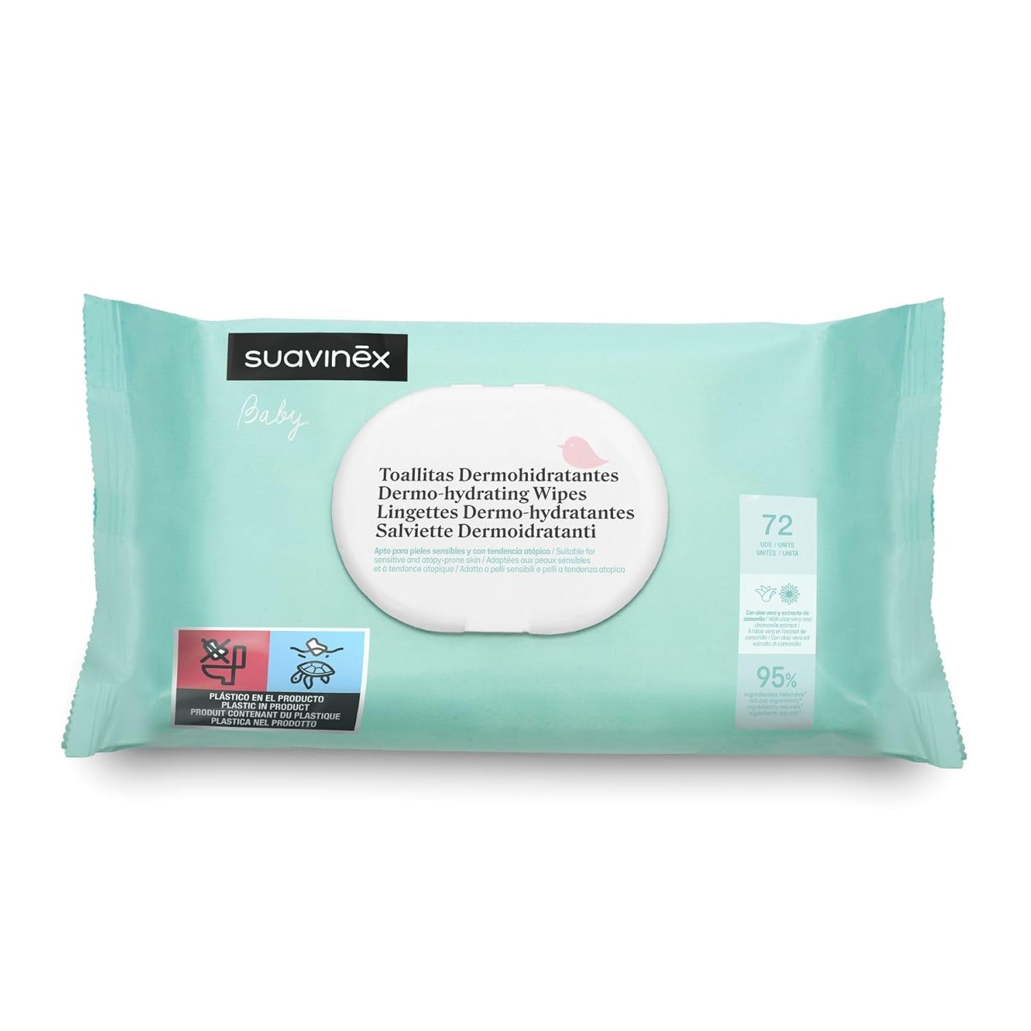 Șervețele umede Suavinex pentru bebeluși, 60 bucăți, potrivite pentru tenul atopic, 96% ingrediente naturale