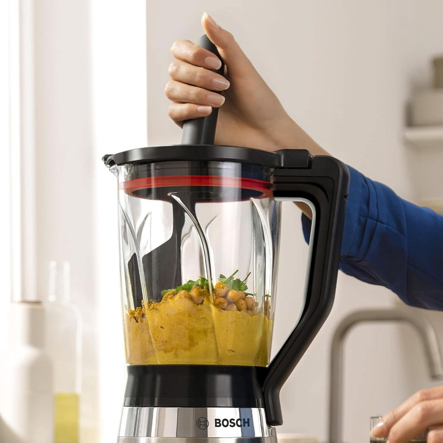 Bosch Standmixer Vitapower Serie 4 MMB6382M, Edelstahl-Klingen Made in Germany, 1,5L Thermosafe Glasbehälter, Stopfer, Sicherheitsdeckel, Spülmaschinengeeignete Teile, 30,000 U/Min, 1200 W, Edelstahl Bucatarie Naty Shop