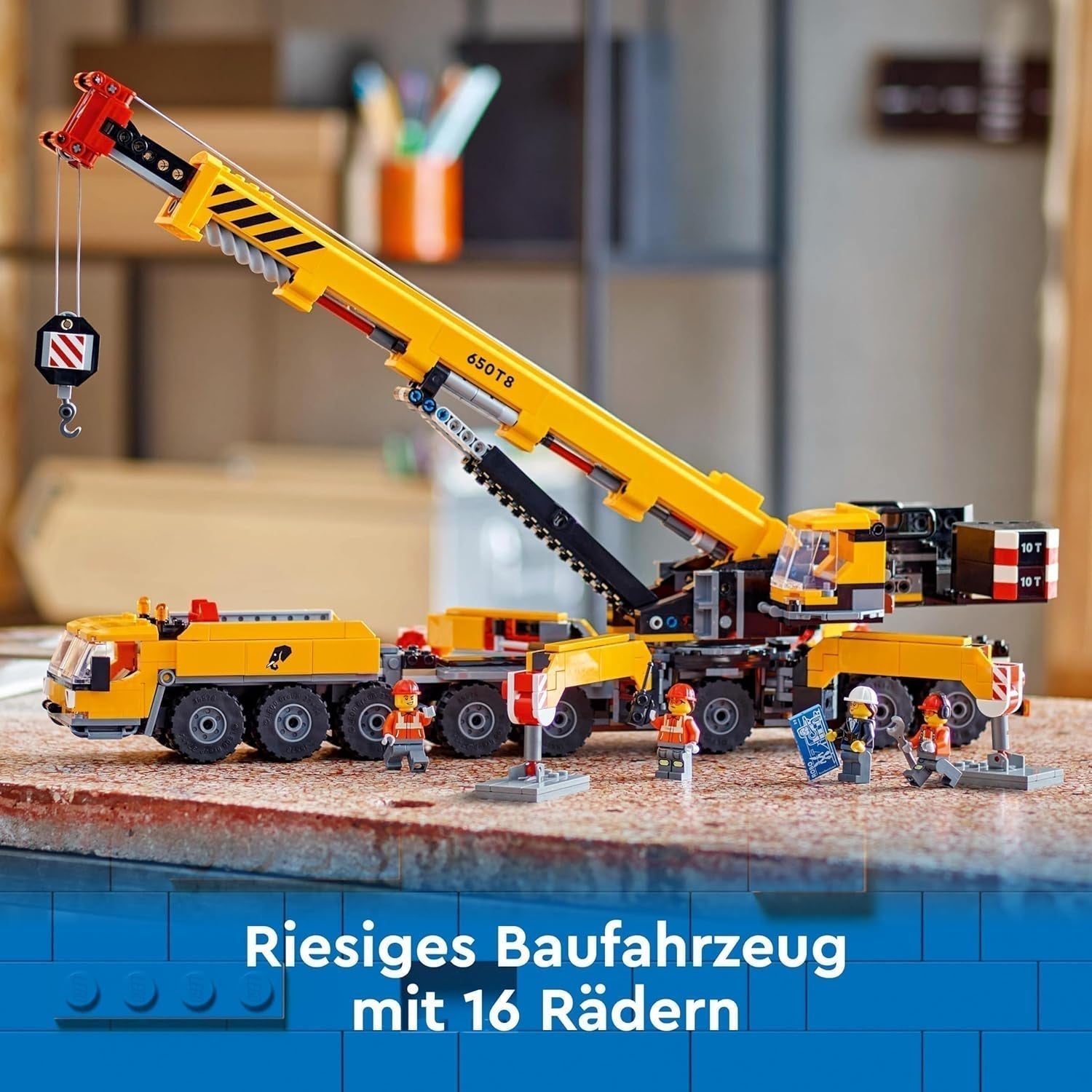 Macara mobilă de construcții LEGO City, jucărie de construcții pentru băieți și fete, cadou pentru copii creativi, braț lung extensibil, 4 minifigurine de muncitori în construcții pentru jocuri de rol 60409 Seturi de constructie Besuche den LEGO-Store