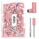 BLESWIN 100 bucăți benzi de șlefuit mici pentru burghie de unghii, granulație fină 240 cu 2 bucăți burghiu de 3 mm, mini benzi de șlefuit pentru lustruirea unghiilor naturale și curățarea cuticulelor pentru pregătire, roz