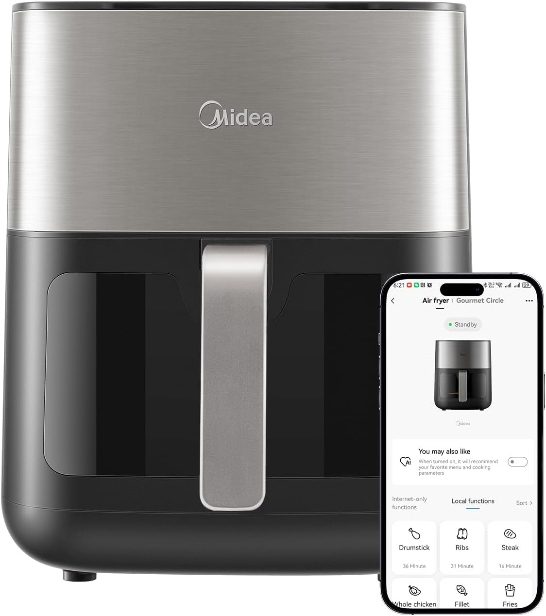 Midea Hot Air Fryer 2L, 1150W Airfryer, fără ulei, Hot air fryer, Funcție de oprire automată Electrocasnice Naty Shop 6L