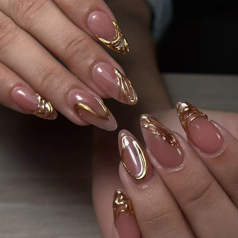 Mouyouglow Unghii False Magnetice Scurte, Roz Migdala Roșu Gradient Sclipici Cat Eye cu Lipici, Unghii Artificiale Roz Roșu Ombre Sclipici Fototerapie Pentru Femei și Fete
