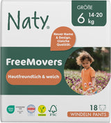 Scutece Naty FreeMovers pentru bebeluși | Huse de scutece certificate, prietenoase cu pielea | Moi și fără parfum | Absorbante și rezistente la scurgeri | Testate dermatologic | Mărimea 5 (12–18 kg) | 80 bucăți