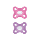 Suzete MAM Comfort din silicon, pachet de 2 (0-2 luni), suzete pentru prematuri și nou-născuți, set suzetă cu cutie pentru suzetă, roz/violet